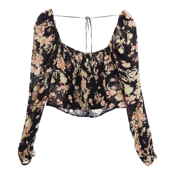 Free People Hilary Black Floral Print Top - Picture 6 of 14